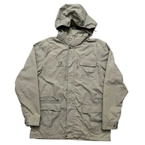 Black Yak Utility Jacket Mens Size L Full-Zip Hooded Nylon Pockets Beige - Picture 1 of 7